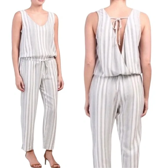 CLOTH & STONE Linen Blend Stripped Jumpsuit. Size Small - Picture 1 of 8